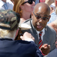 Gregory Cheadle is shown in this June 3, 2016, photo talking to then GOP presidential candidate Donald Trump after a campaign rally in Redding, Calif., during which Trump singled him out while calling him “my African American.” Now, three years later, Cheadle says he’s turned off by Trump’s policies and politics and is quitting the GOP.
